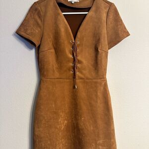 Lucy Paris X Revolve Jaida Faux Suede Leather Lace-Up Dress in Brown XS